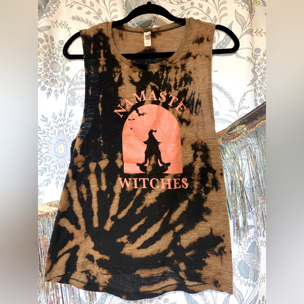 NAMASTE WITCHES bleach tie dyed, upcycled muscle tank